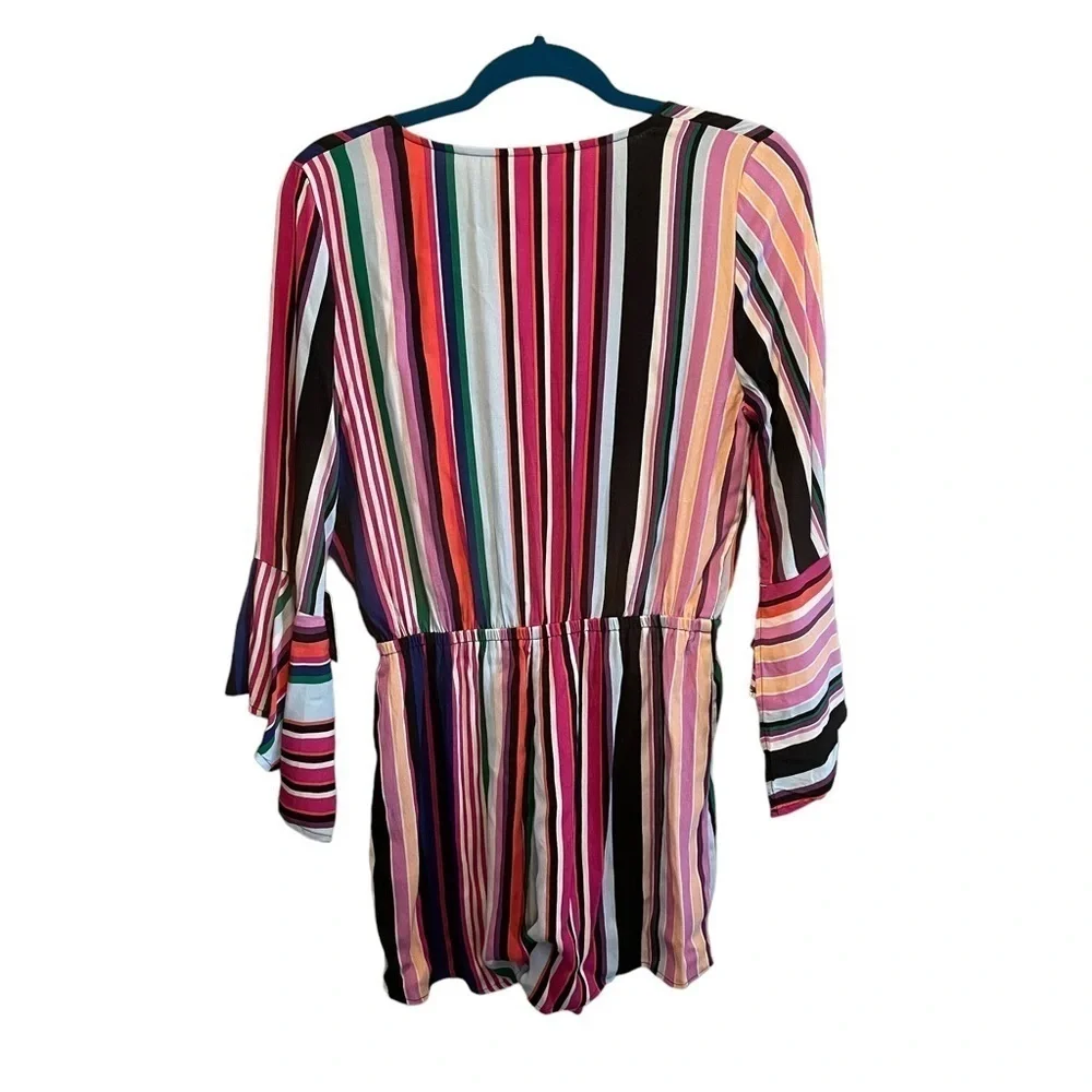 Express Romper Jumper Shorts Pink Rainbow Stripe Size Small Surplice NWT Barbie - Picture 8 of 9
